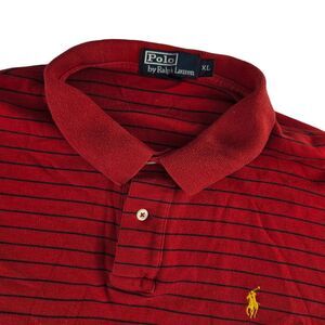 Polo Ralph Lauren Mens XL Red Strpied Short Sleeve‎ Cotton Polo